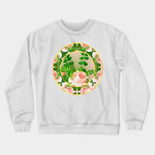 Vintage Rose and Rosette Pattern Faux China Plate Crewneck Sweatshirt
